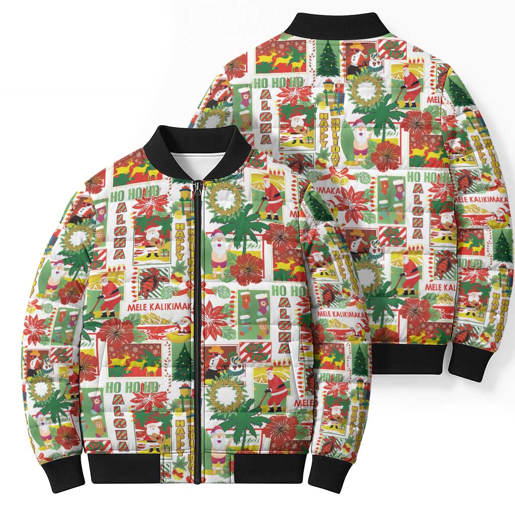 Hawaiian Santa Christmas Pattern Bomber Puffer Jacket White Version - Polynesian Pride