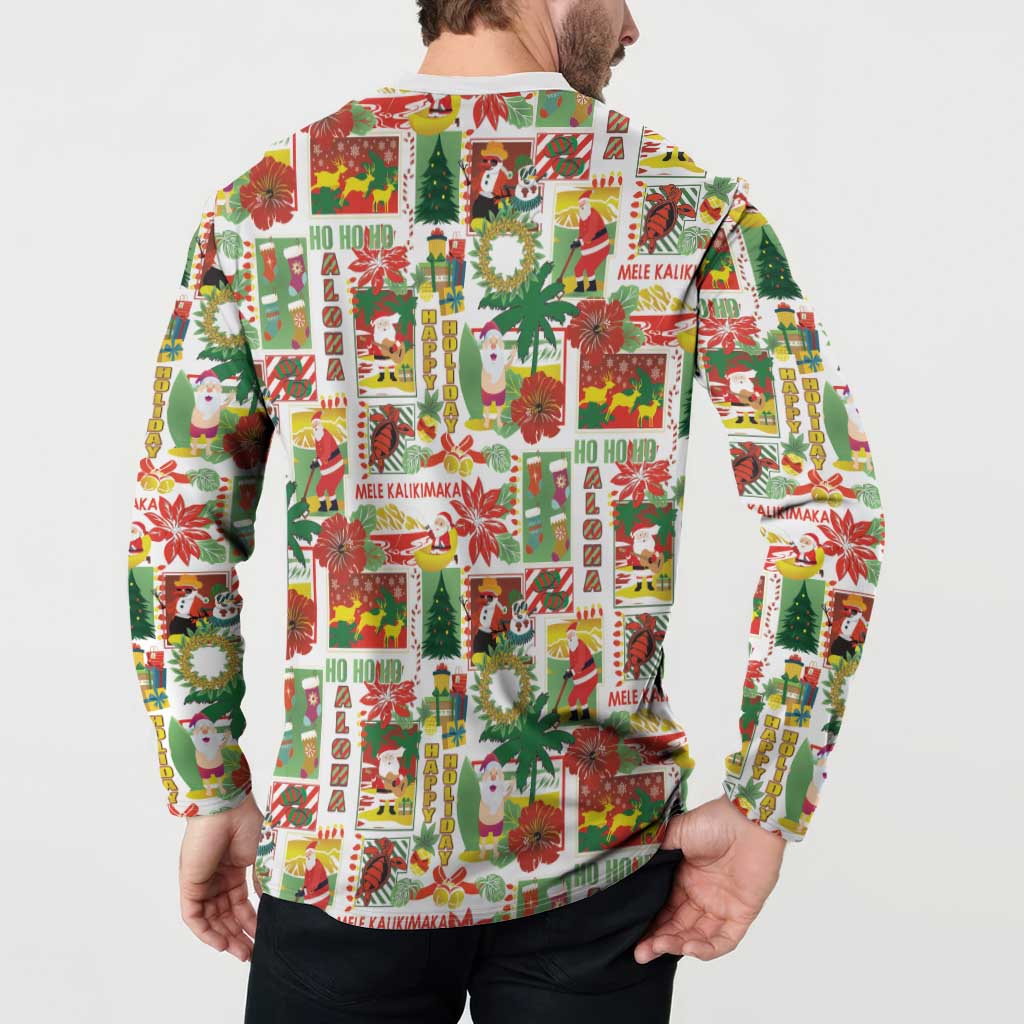 Hawaiian Santa Christmas Pattern Button Sweatshirt White Version - Polynesian Pride