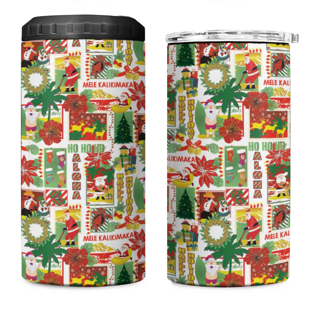 Hawaiian Santa Christmas Pattern 4 in 1 Can Cooler Tumbler White Version - Polynesian Pride