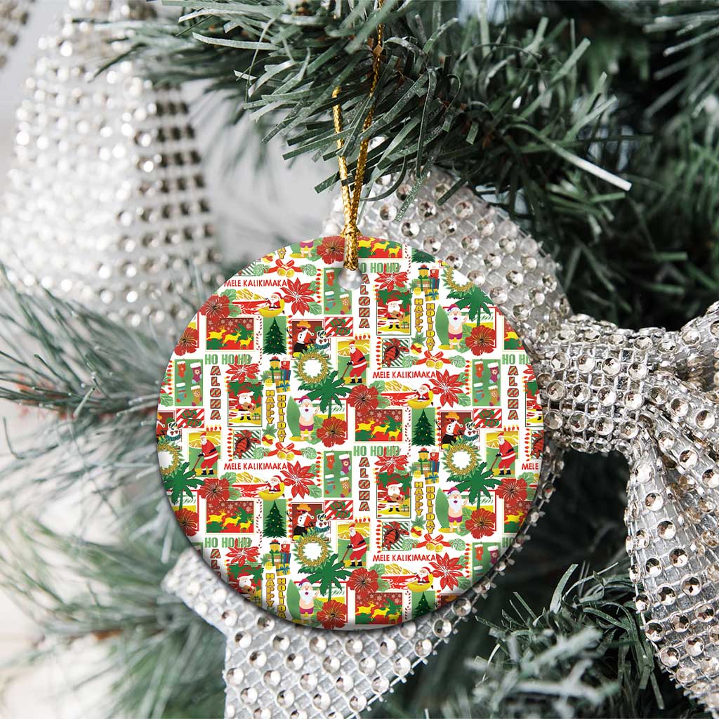 Hawaiian Santa Christmas Pattern Ceramic Ornament White Version - Polynesian Pride