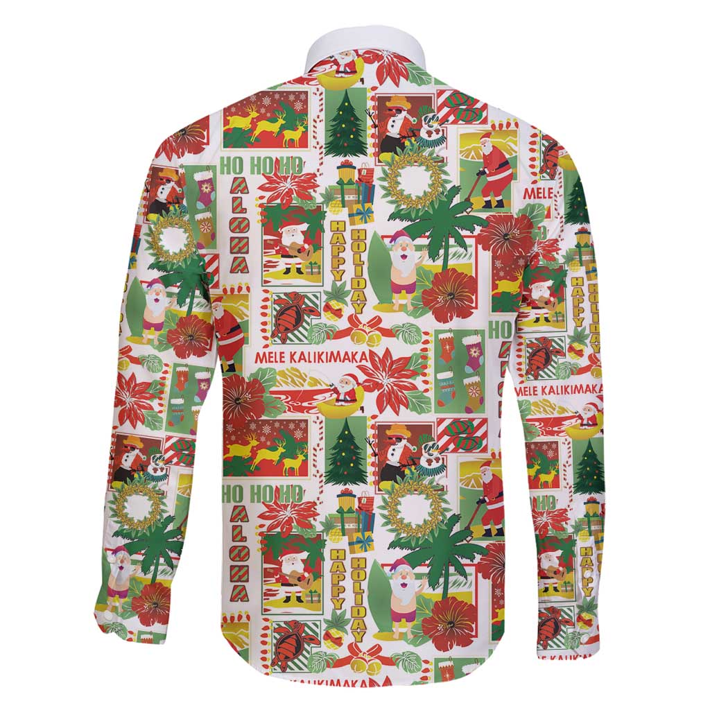 Hawaiian Santa Christmas Pattern Family Matching Long Sleeve Bodycon Dress and Hawaiian Shirt White Version - Polynesian Pride