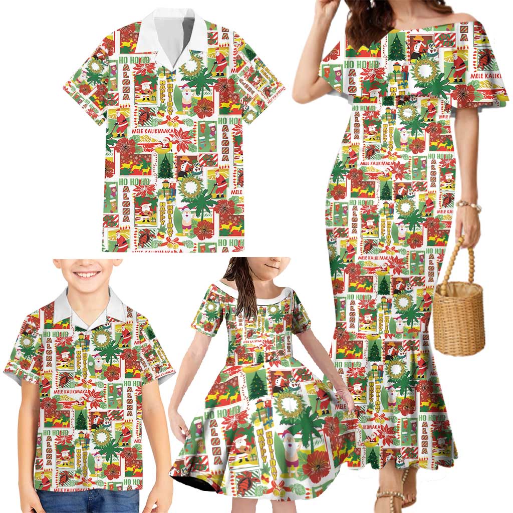 Hawaiian Santa Christmas Pattern Family Matching Mermaid Dress and Hawaiian Shirt White Version - Polynesian Pride
