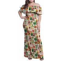 Hawaiian Santa Christmas Pattern Family Matching Off Shoulder Maxi Dress and Hawaiian Shirt White Version - Polynesian Pride