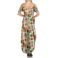 Hawaiian Santa Christmas Pattern Family Matching Summer Maxi Dress and Hawaiian Shirt White Version - Polynesian Pride