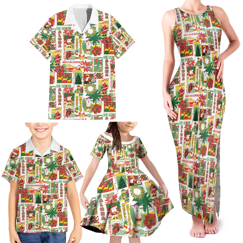 Hawaiian Santa Christmas Pattern Family Matching Tank Maxi Dress and Hawaiian Shirt White Version - Polynesian Pride