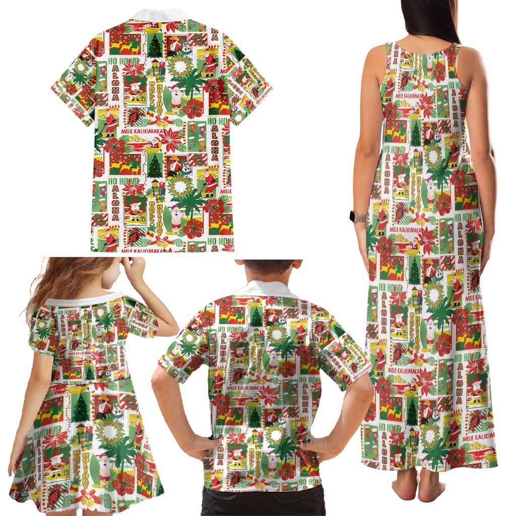Hawaiian Santa Christmas Pattern Family Matching Tank Maxi Dress and Hawaiian Shirt White Version - Polynesian Pride