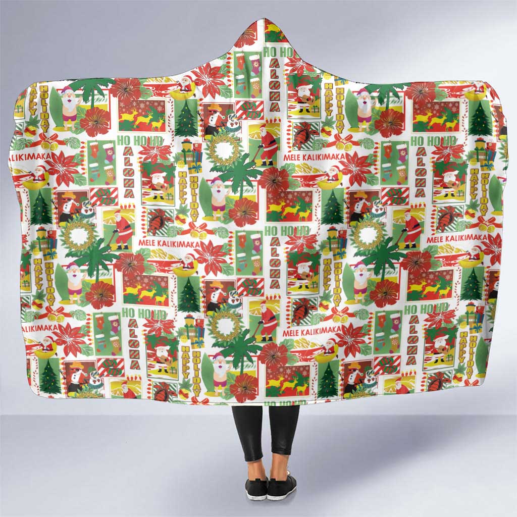 Hawaiian Santa Christmas Pattern Hooded Blanket White Version - Polynesian Pride