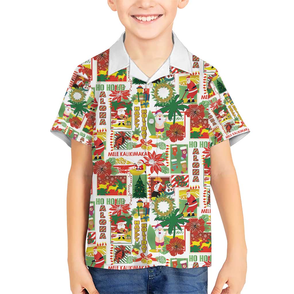 Hawaiian Santa Christmas Pattern Kid Hawaiian Shirt White Version - Polynesian Pride