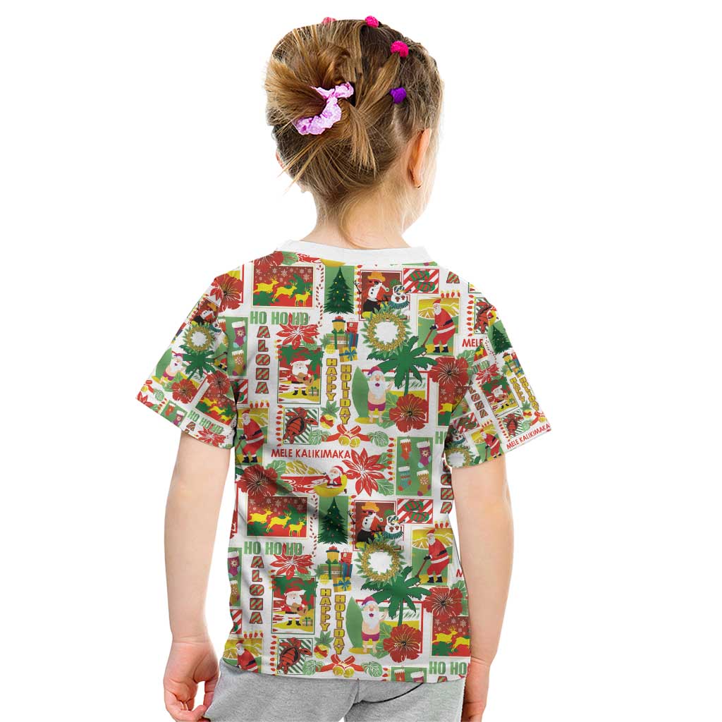 Hawaiian Santa Christmas Pattern Kid T Shirt White Version - Polynesian Pride