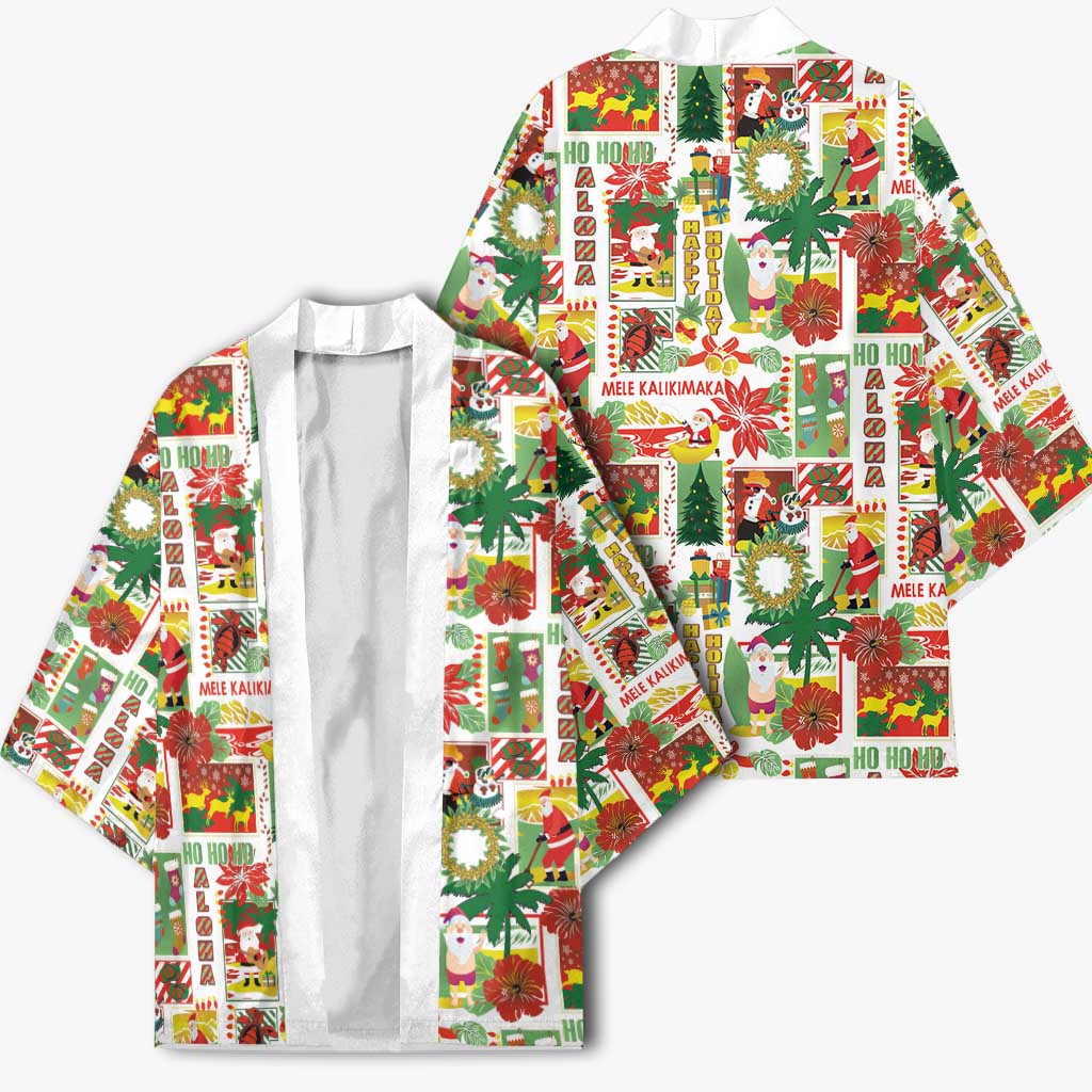Hawaiian Santa Christmas Pattern Kimono White Version - Polynesian Pride