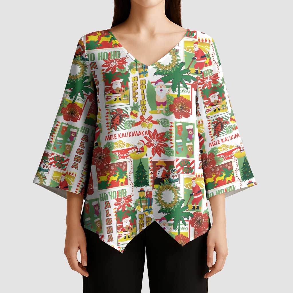 Hawaiian Santa Christmas Pattern Kimono Sleeve Blouse White Version - Polynesian Pride