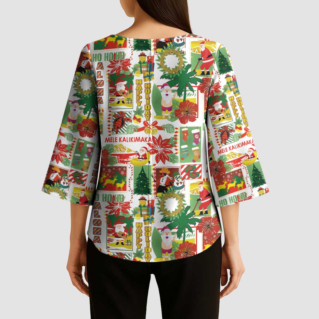 Hawaiian Santa Christmas Pattern Kimono Sleeve Blouse White Version - Polynesian Pride