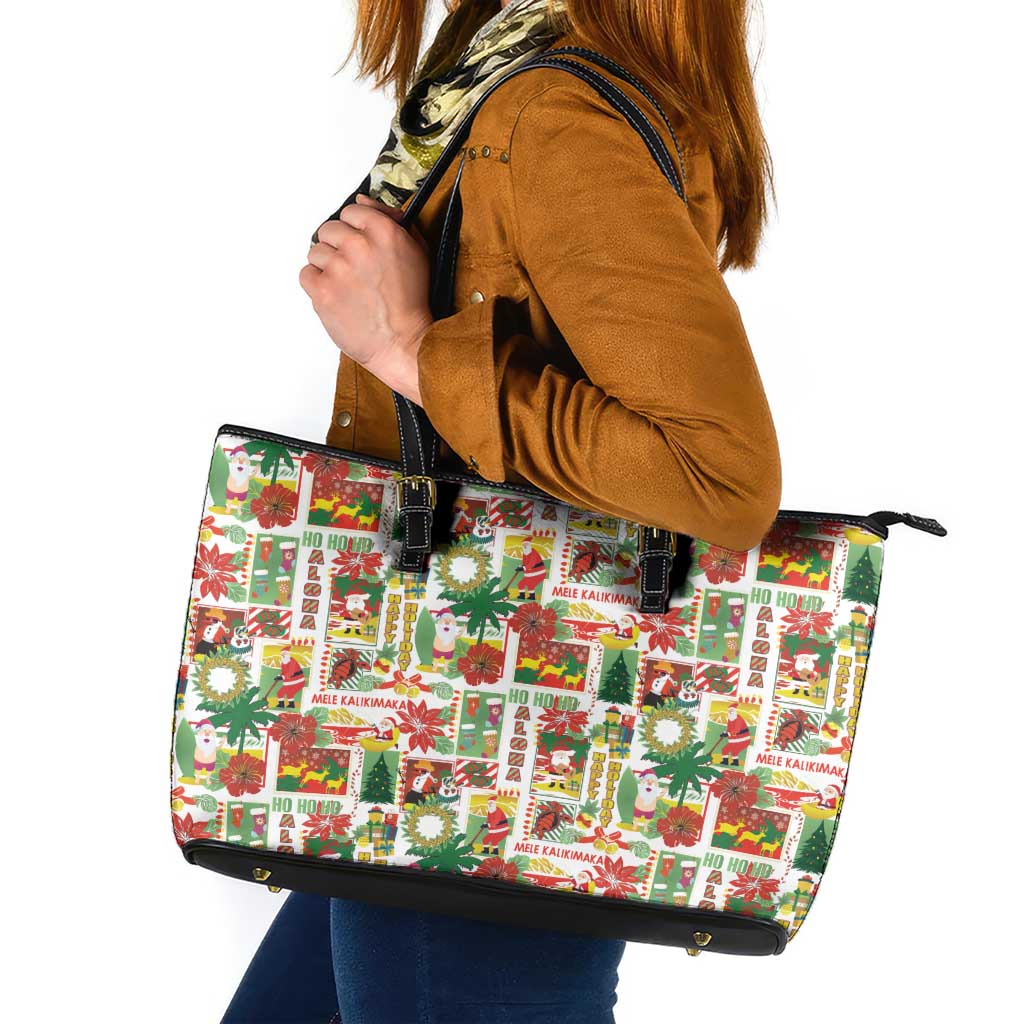 Hawaiian Santa Christmas Pattern Leather Tote Bag White Version - Polynesian Pride