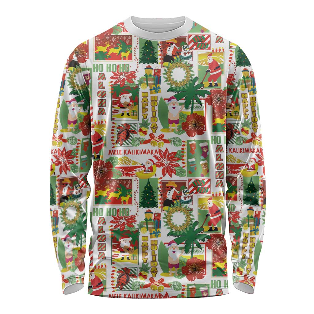 Hawaiian Santa Christmas Pattern Long Sleeve Shirt White Version - Polynesian Pride