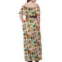 Hawaiian Santa Christmas Pattern Off Shoulder Maxi Dress White Version - Polynesian Pride