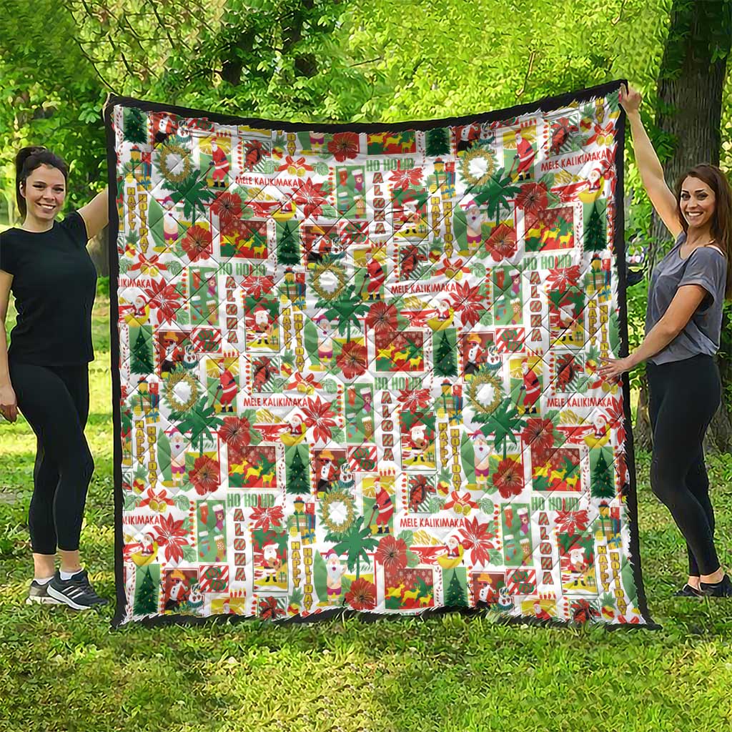 Hawaiian Santa Christmas Pattern Quilt White Version - Polynesian Pride