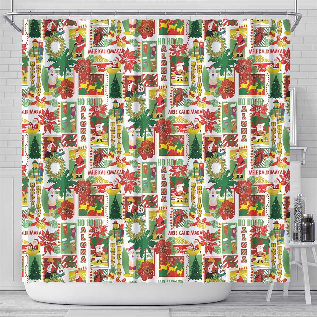 Hawaiian Santa Christmas Pattern Shower Curtain White Version - Polynesian Pride