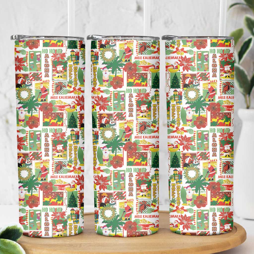 Hawaiian Santa Christmas Pattern Skinny Tumbler White Version - Polynesian Pride