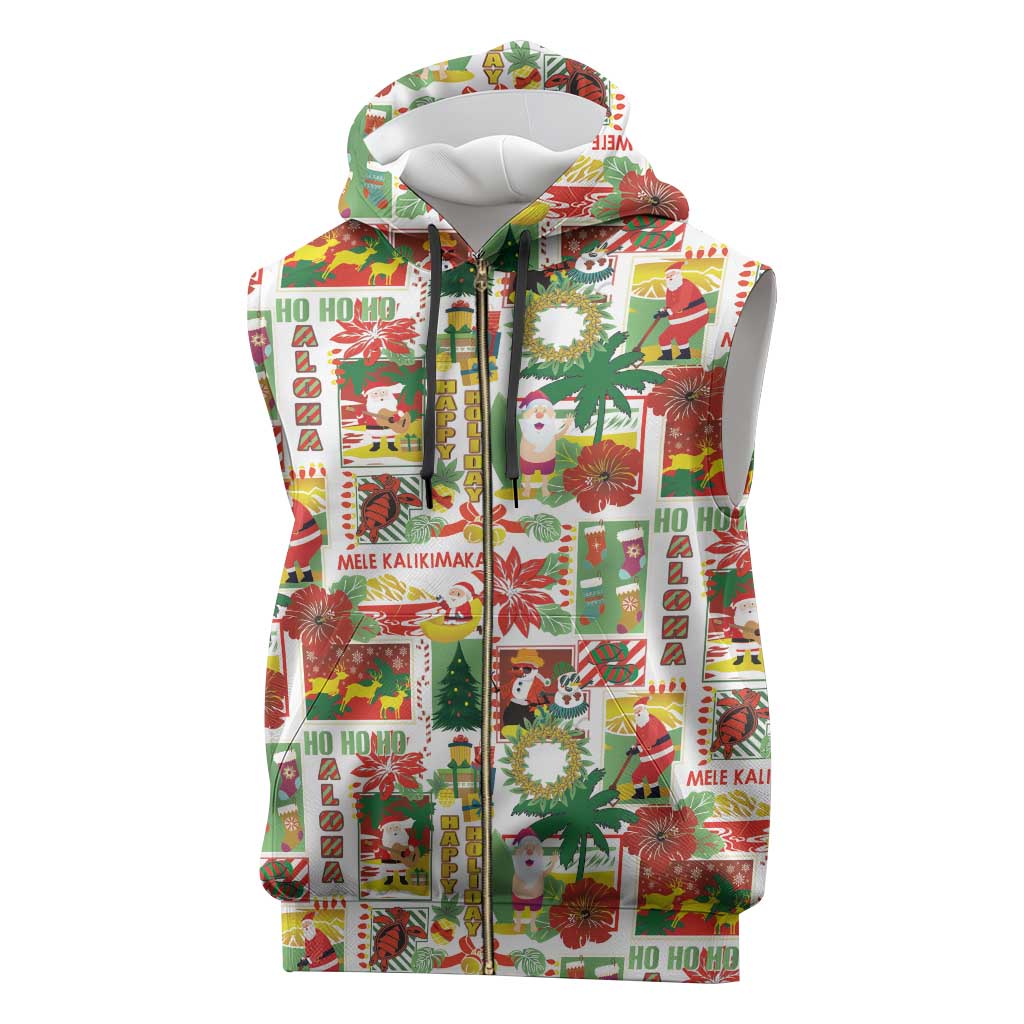 Hawaiian Santa Christmas Pattern Sleeveless Zip Hoodie White Version - Polynesian Pride
