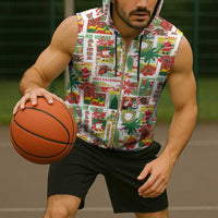 Hawaiian Santa Christmas Pattern Sleeveless Zip Hoodie White Version - Polynesian Pride