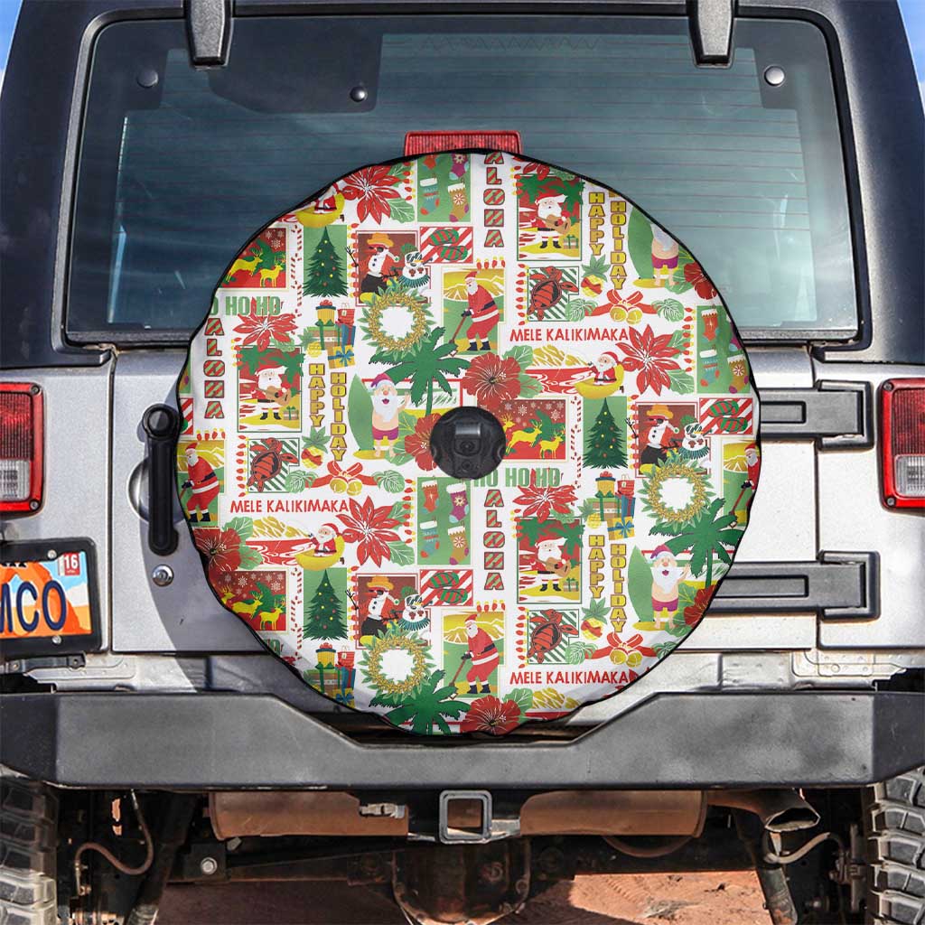 Hawaiian Santa Christmas Pattern Spare Tire Cover White Version - Polynesian Pride