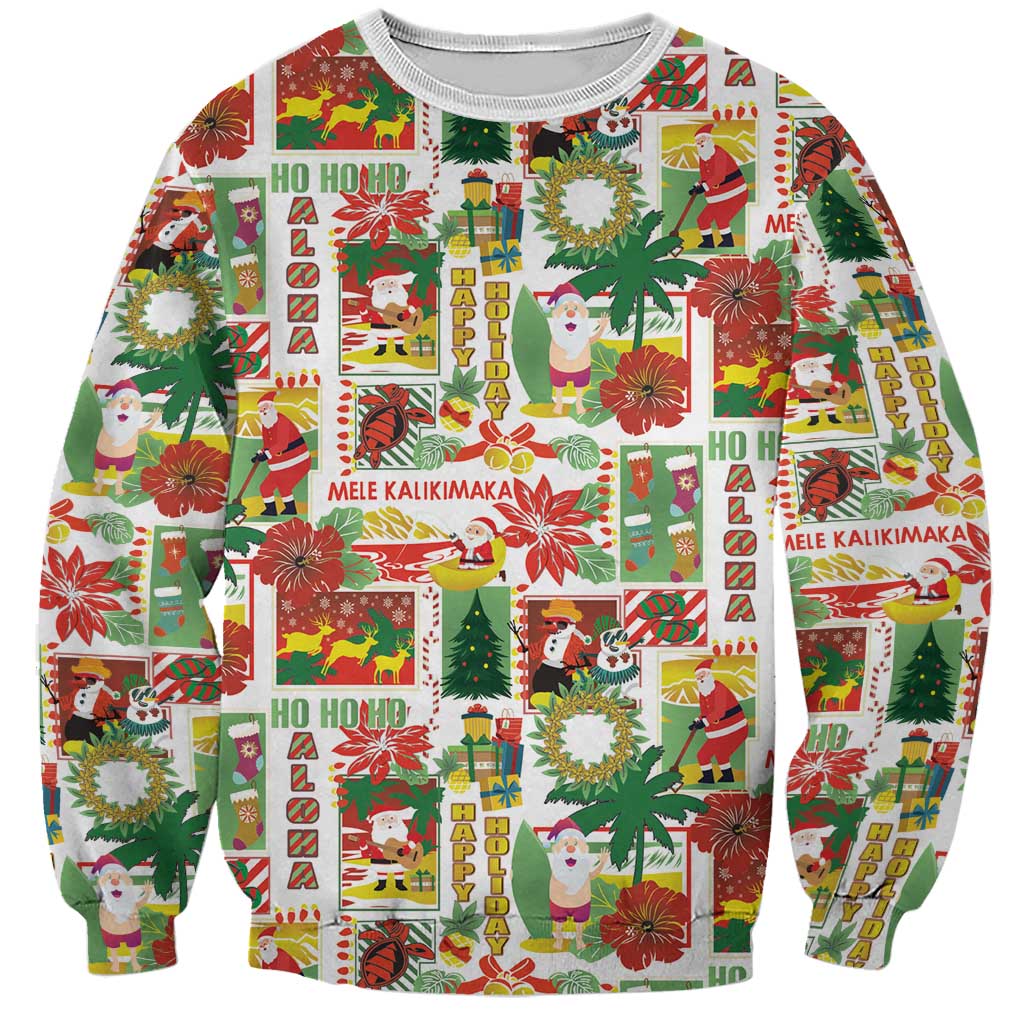 Hawaiian Santa Christmas Pattern Sweatshirt White Version - Polynesian Pride