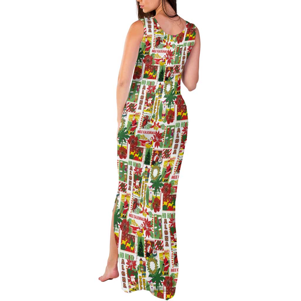 Hawaiian Santa Christmas Pattern Tank Maxi Dress White Version - Polynesian Pride
