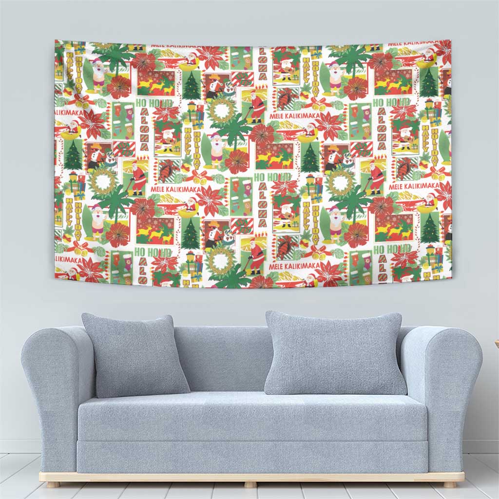 Hawaiian Santa Christmas Pattern Tapestry White Version - Polynesian Pride