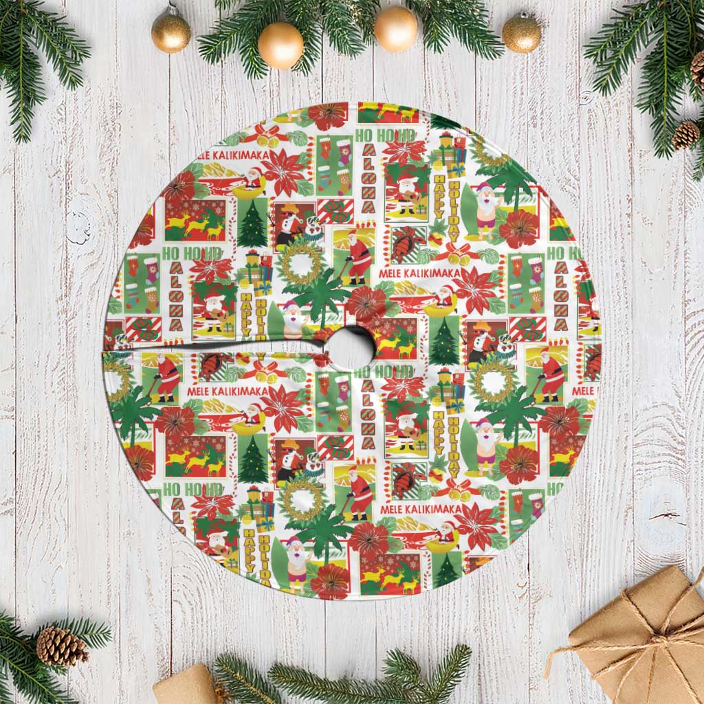 Hawaiian Santa Christmas Pattern Tree Skirt White Version - Polynesian Pride