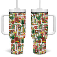 Hawaiian Santa Christmas Pattern Tumbler With Handle White Version - Polynesian Pride