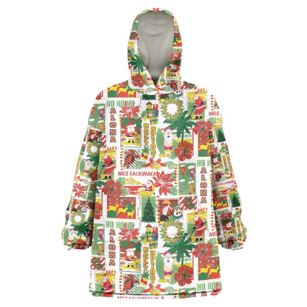 Hawaiian Santa Christmas Pattern Wearable Blanket Hoodie White Version - Polynesian Pride