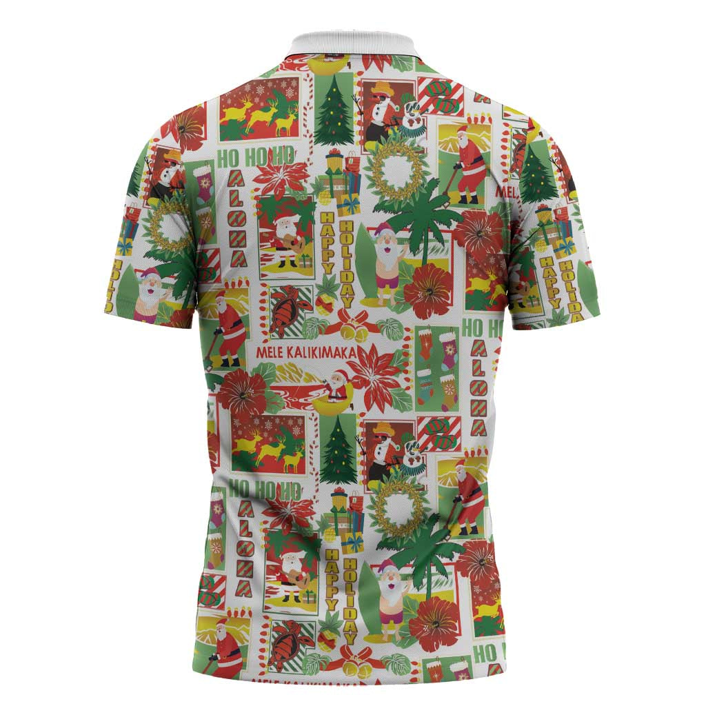 Hawaiian Santa Christmas Pattern Zipper Polo Shirt White Version - Polynesian Pride