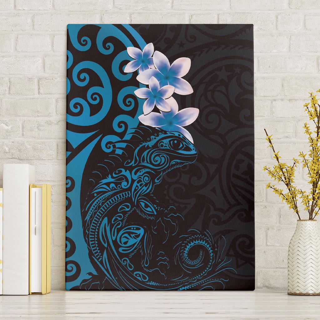 New Zealand Tuatara Plumeria Canvas Wall Art Maori Blue Koru Tribal Tattoo