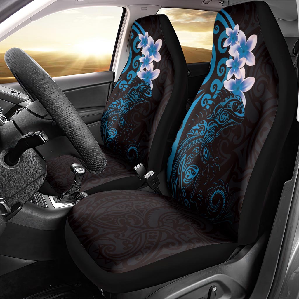New Zealand Tuatara Plumeria Car Seat Cover Maori Blue Koru Tribal Tattoo