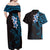 New Zealand Tuatara Plumeria Couples Matching Off Shoulder Maxi Dress and Hawaiian Shirt Maori Blue Koru Tribal Tattoo