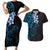 New Zealand Tuatara Plumeria Couples Matching Short Sleeve Bodycon Dress and Hawaiian Shirt Maori Blue Koru Tribal Tattoo