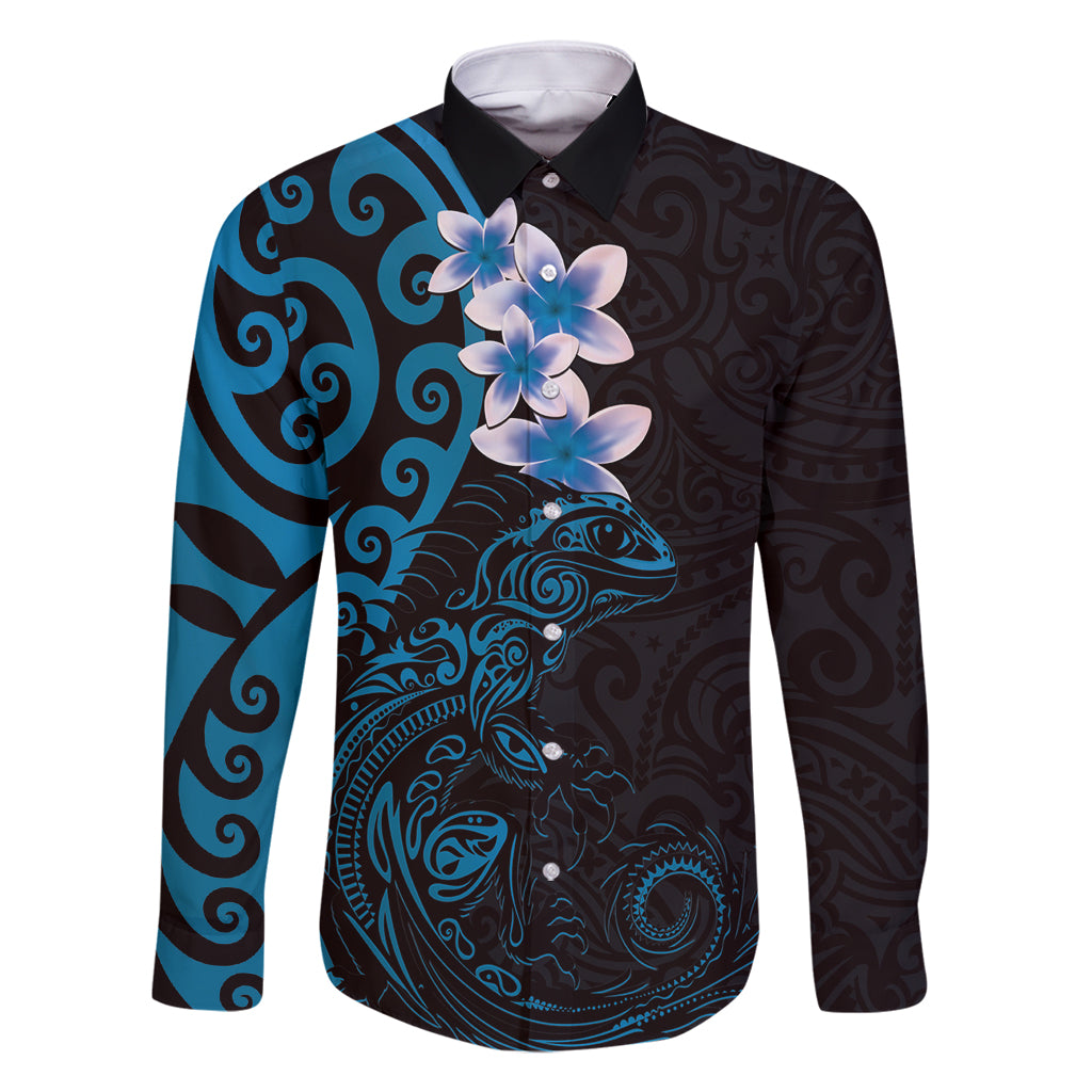 New Zealand Tuatara Plumeria Family Matching Mermaid Dress and Hawaiian Shirt Maori Blue Koru Tribal Tattoo