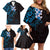 New Zealand Tuatara Plumeria Family Matching Off Shoulder Short Dress and Hawaiian Shirt Maori Blue Koru Tribal Tattoo