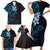 New Zealand Tuatara Plumeria Family Matching Short Sleeve Bodycon Dress and Hawaiian Shirt Maori Blue Koru Tribal Tattoo