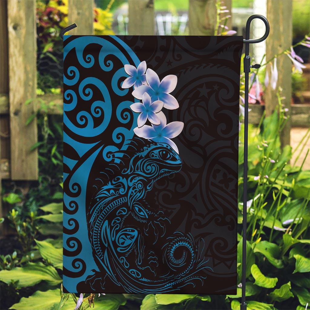 New Zealand Tuatara Plumeria Garden Flag Maori Blue Koru Tribal Tattoo