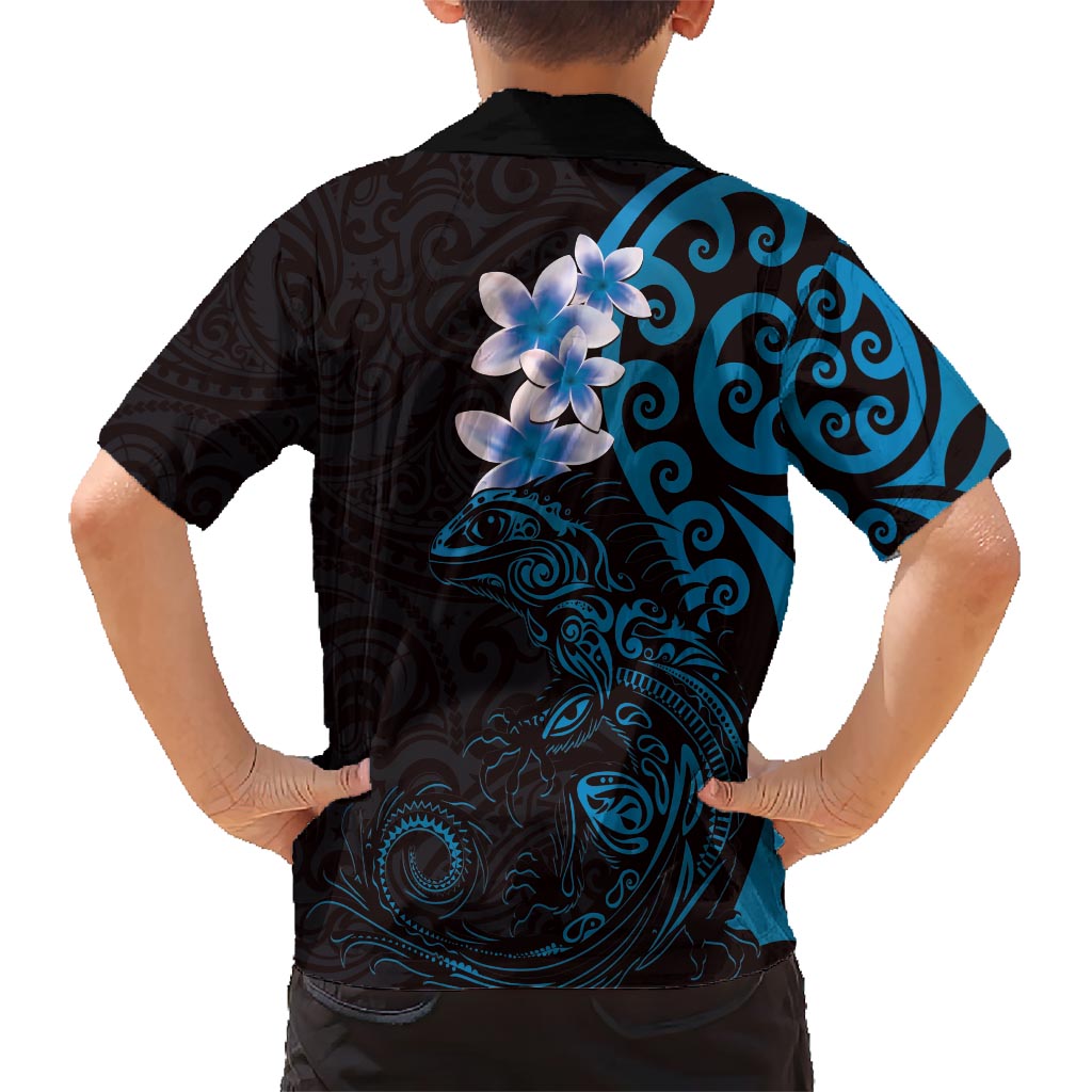 New Zealand Tuatara Plumeria Hawaiian Shirt Maori Blue Koru Tribal Tattoo LT01 - Polynesian Pride