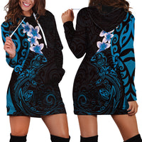 New Zealand Tuatara Plumeria Hoodie Dress Maori Blue Koru Tribal Tattoo