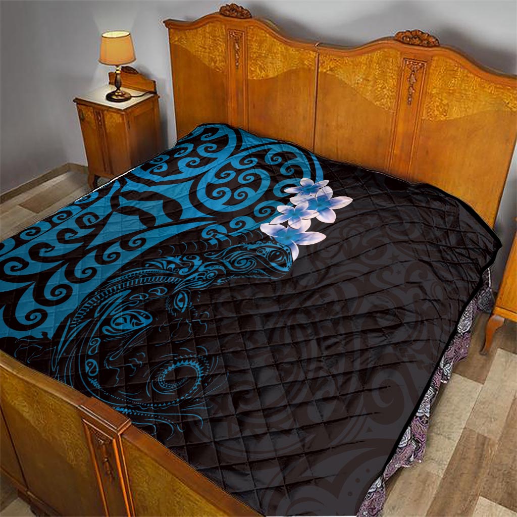 New Zealand Tuatara Plumeria Quilt Maori Blue Koru Tribal Tattoo