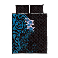 New Zealand Tuatara Plumeria Quilt Bed Set Maori Blue Koru Tribal Tattoo
