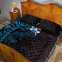 New Zealand Tuatara Plumeria Quilt Bed Set Maori Blue Koru Tribal Tattoo