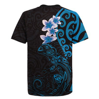 New Zealand Tuatara Plumeria Rugby Jersey Maori Blue Koru Tribal Tattoo
