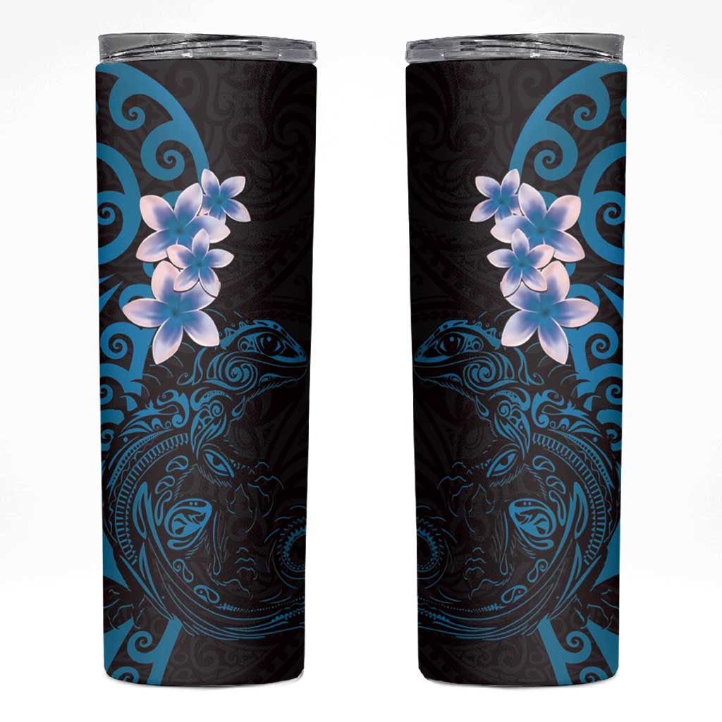 New Zealand Tuatara Plumeria Skinny Tumbler Maori Blue Koru Tribal Tattoo