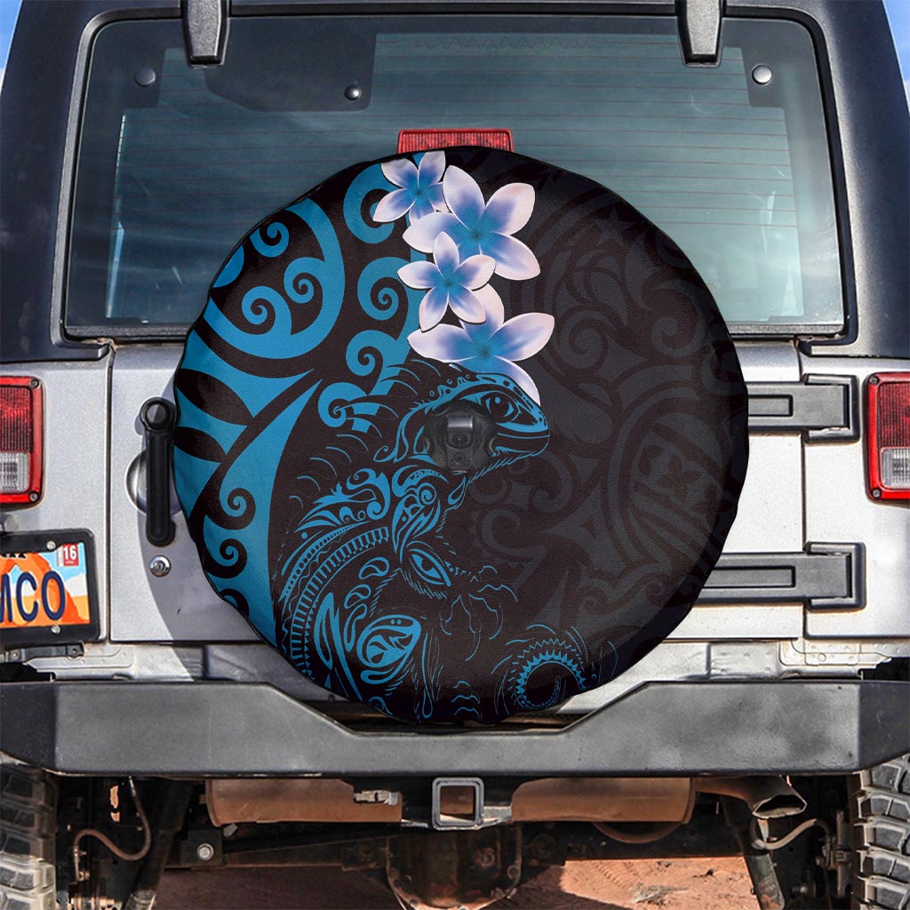 New Zealand Tuatara Plumeria Spare Tire Cover Maori Blue Koru Tribal Tattoo LT01 Blue - Polynesian Pride