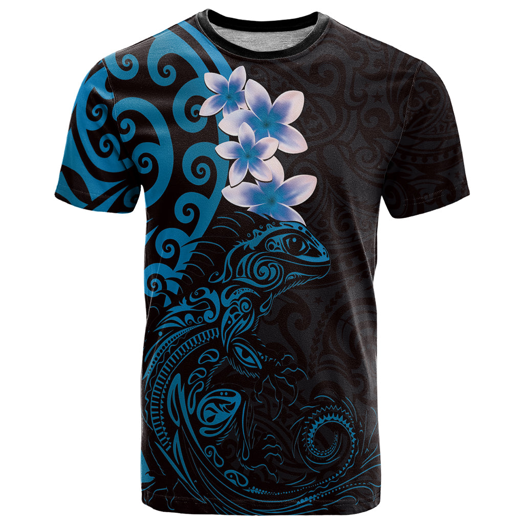 New Zealand Tuatara Plumeria T Shirt Maori Blue Koru Tribal Tattoo