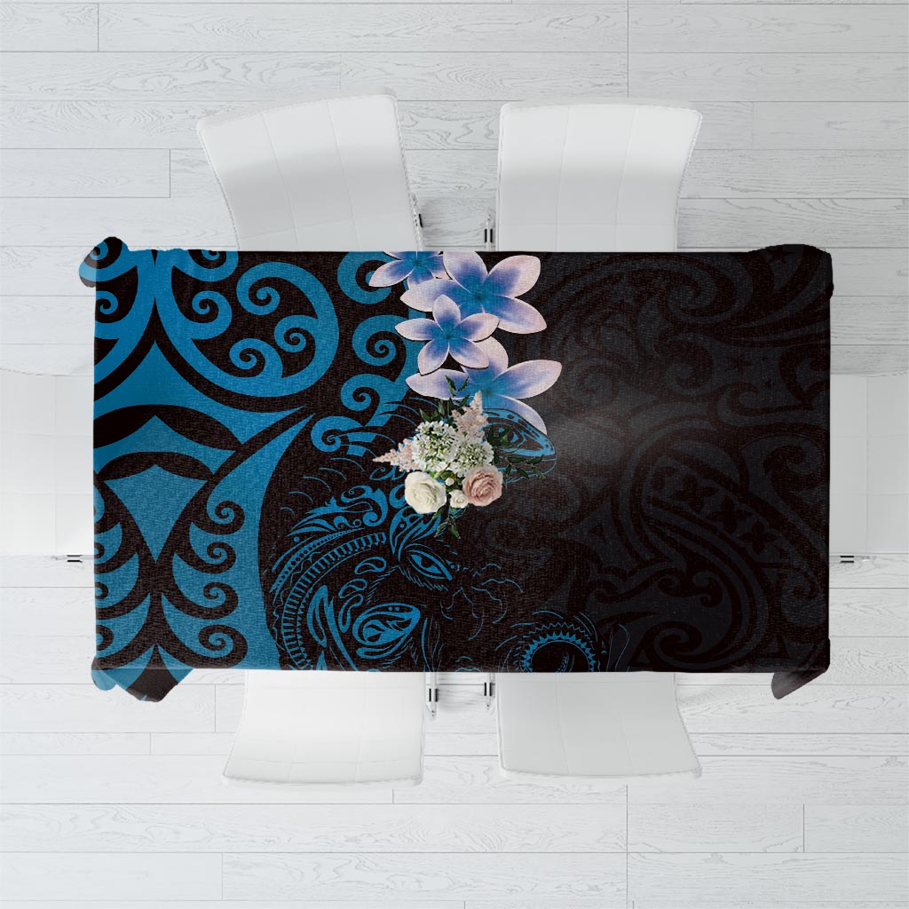 New Zealand Tuatara Plumeria Tablecloth Maori Blue Koru Tribal Tattoo LT01 Blue - Polynesian Pride